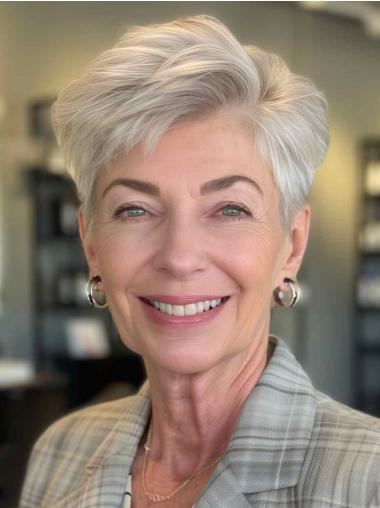 Short Gray Hair Wigs Lace Front Synthetic 4" Layered Wigs
