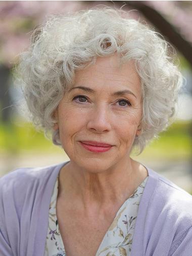 Short Bob Style Wigs Curly 8" Lace Front Grey Wigs