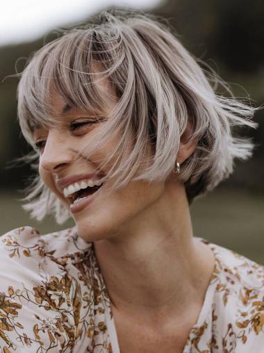 Grey Hair Wigs Short Lace Front Remy Human Hair 8" Bobs Wigs