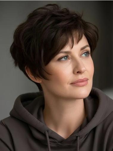 Short Wigs Human Hair 6" Wavy Layered Monofilament Wigs