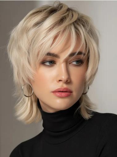 Short Blonde Wigs With Bangs 8" Monofilament Synthetic Wigs