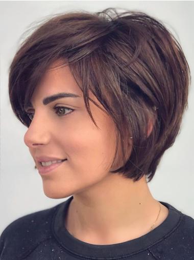 Monofilament Short Wigs Straight Layered 6" Remy Human Hair Wigs