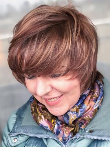 Lace Short Wigs Brown 6" Straight With Bangs Wigs