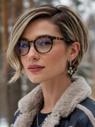 Short Layered Bob Wig Wavy 8" Monofilament Ombre Tone Wigs