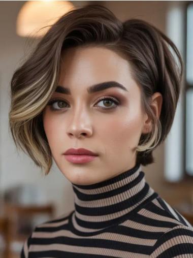 Short Hair Wigs Styles Wavy 8" Monofilament Ombre Tone Wigs