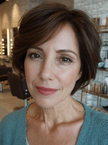 Short Wavy Wigs Human Hair Brown Lace Front 6" Layered Wigs