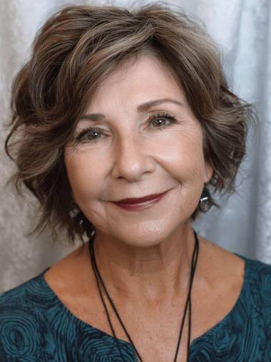 Short Grey Wigs For Older Ladies Lace Front Human Hair 8" Layered Wigs