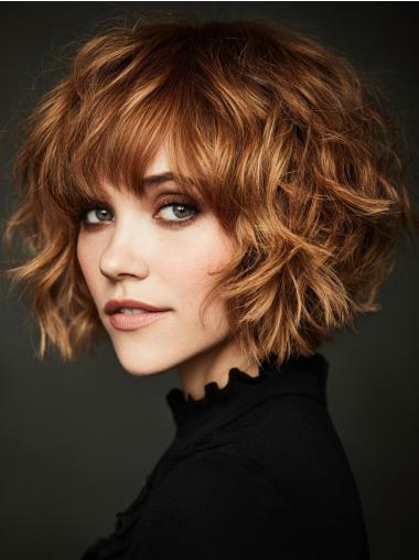 Short Blonde Wigs With Bangs Curly With Bangs 8" Remy Human Hair Wigs