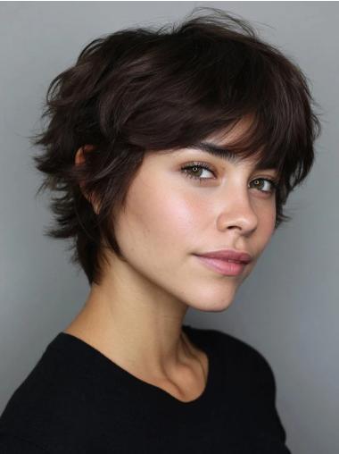 Short Wigs For Older Women Wavy With Bangs 6" Synthetic Wigs