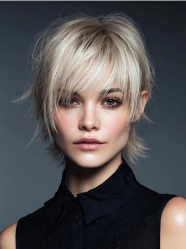 Blonde Short Hair Wigs Straight Layered 6" Remy Human Hair Wigs