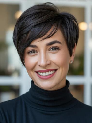 Short Remy Human Hair Wigs Black Lace Front 6" Boycuts Wigs