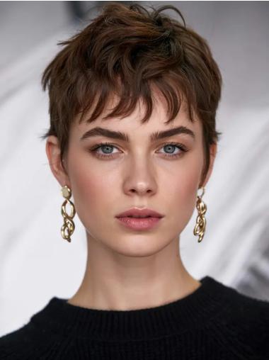 Short Lace Front Wigs Human Hair Brown 4" Wavy Wigs