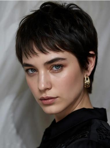 Short Black Pixie Wigs Straight Boycuts Monofilament Synthetic Wigs
