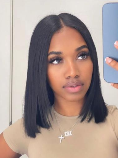 Human Hair Wigs African American Lace Front Without Bangs Wigs