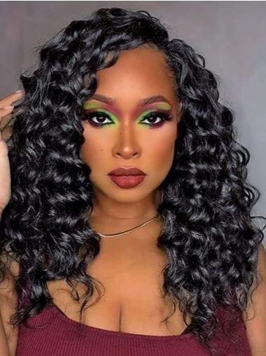 Long Wigs With Bangs For African American 18" Black Kinky Wigs