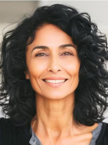 Medium Length Curly Wigs African American Monofilament 14" Black Wigs