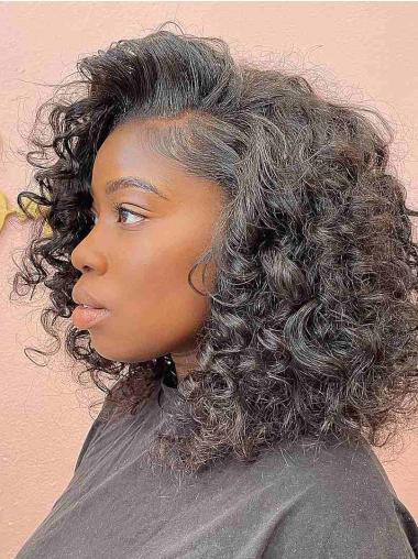 Human Hair Wigs African American Lace Front 14" Without Bangs Wigs