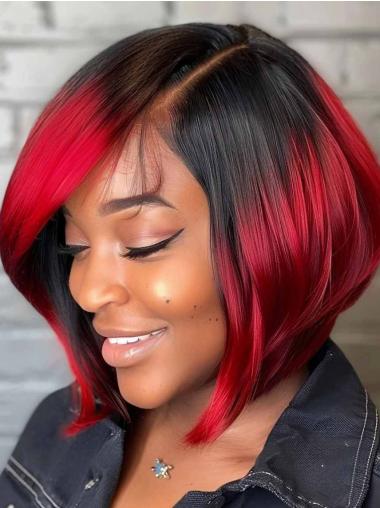 Human Hair Bob Wigs For African American 10" Lace Front Ombre/2 Tone Wigs