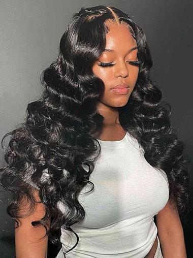 African American Wigs Human Hair Monofilament Long Without Bangs Wigs