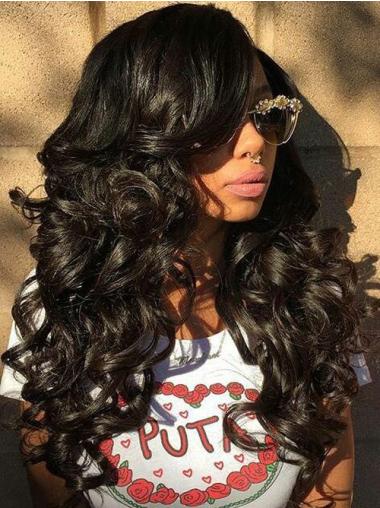 African American Hair Wigs Remy Human Hair Without Bangs 22" Long Wigs