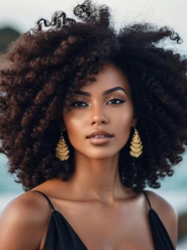 African American Human Hair Wigs Shoulder Length Without Bangs Wigs