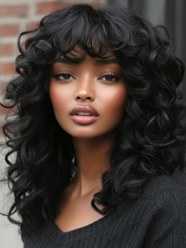 Wigs On Sale For African American Remy Human Hair With Bangs 18" Long Wigs