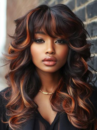 Wigs With Bangs For African American Ombre/2 Tone 18" Wavy Wigs