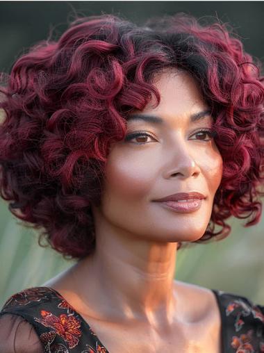 Curly Bob Wigs For African American Red Chin Length Wigs