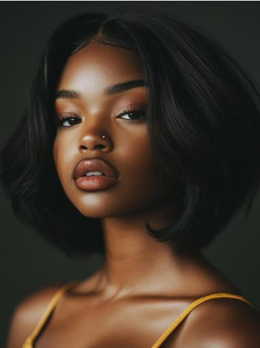 Wavy Bob Wigs For African American Black Chin Length Wigs