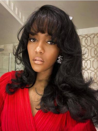 Wavy Wigs For African American 18" Lace Front With Bangs Wigs