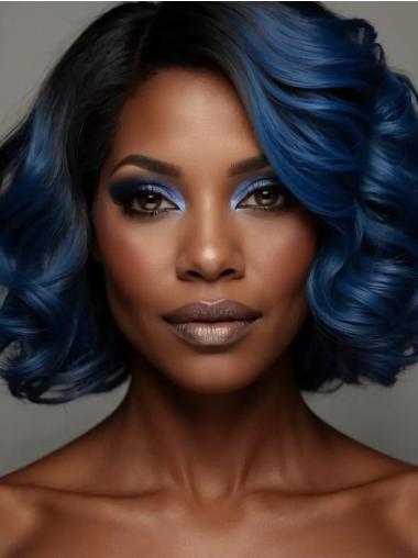 Wavy Bob Wigs For African American Chin Length 10" Blue Wigs