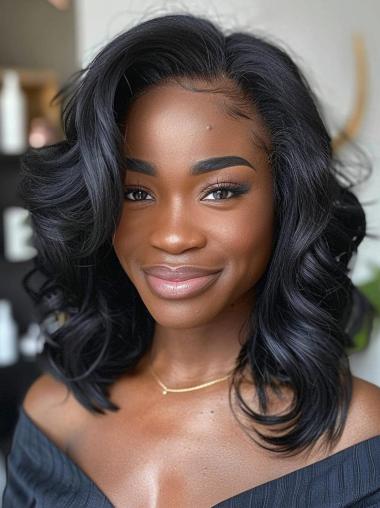 Black African Wigs 16" Lace Front Layered Wigs