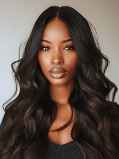 African American Hair Wigs 24" Brown Layered Wigs