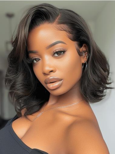 Human Hair Wigs For African Americans 14" Black Layered Wigs