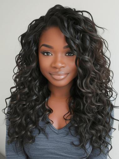 Curly Wigs For African American 18" Black Layered Wigs