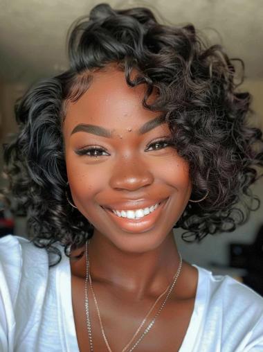 Wigs For African American Women Lace Front Chin Length Curly Wigs