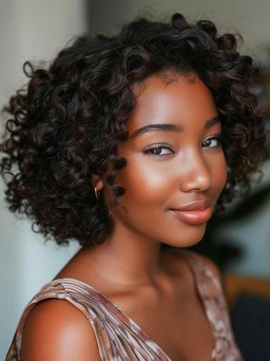 African American Bob Wigs Lace Front Chin Length Curly Wigs