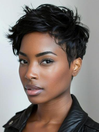 African American Short Wig Black Wavy Boycuts Wigs