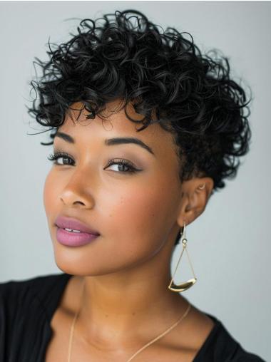 Cute Short Wigs For African American Black Curly With Bangs Wigs