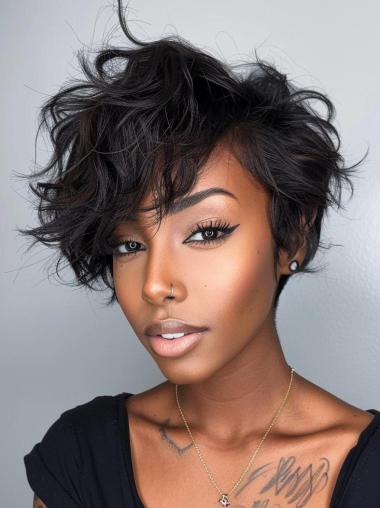 Human Hair Short Wigs For African American Monofilament Wavy Wigs