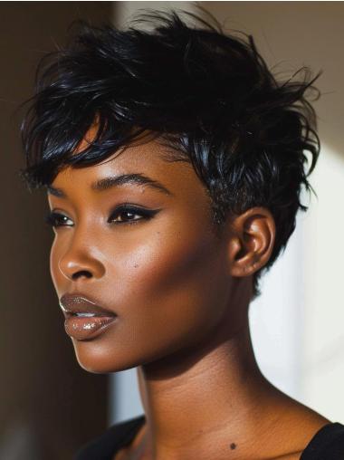 Short Wigs For African American Women Black Wavy With Bangs Wigs