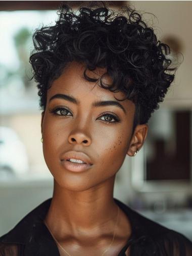 Short Hair Wigs For African American Black Curly With Bangs Wigs