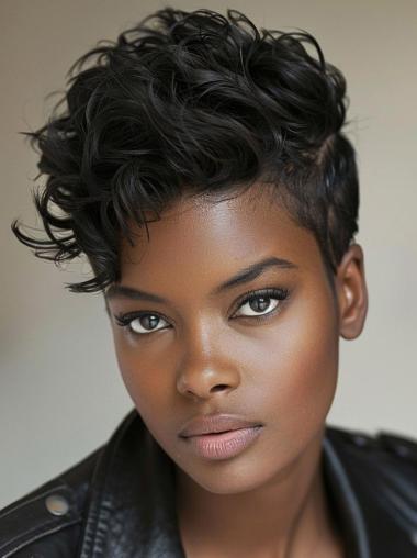 Short Pixie Wigs For African American Black Curly Boycuts Wigs