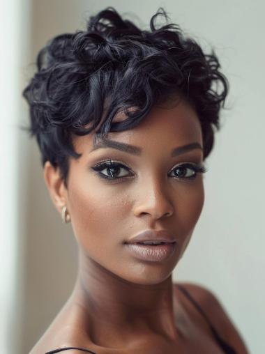 African American Short Wigs Styles Black Curly With Bangs Wigs