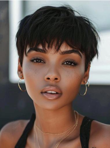 Short Pixie Cut Wigs For African American Black Straight With Bangs Wigs