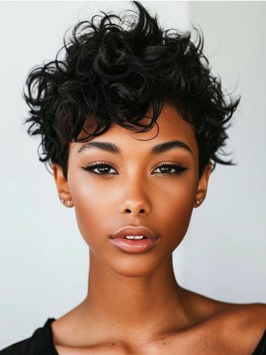 Short Wigs For African American Women Black Curly With Bangs Wigs