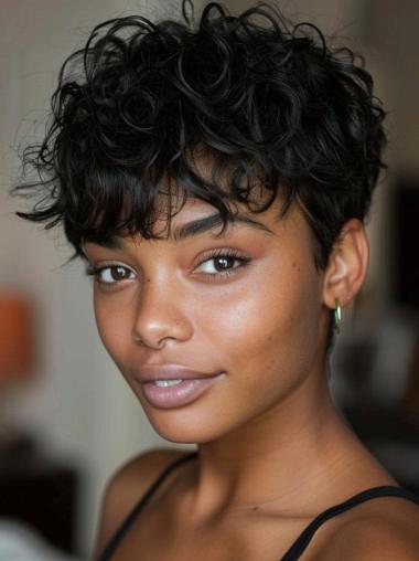 Cute Short Wigs For African American Black Curly With Bangs Wigs