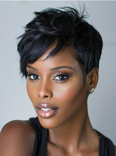 Short Hair Wigs African American Black Straight With Bangs Wigs