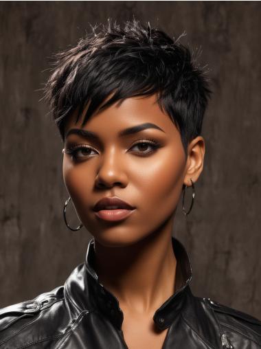 Cute Short Wigs For African American Remy Human Hair Black Wigs