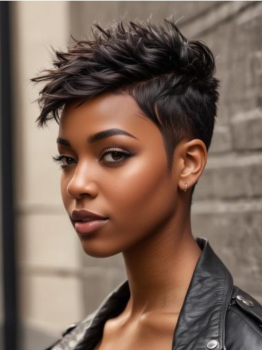 Short Pixie Wigs For African American Remy Human Hair Black Wigs